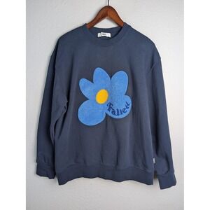 Fallett Sweatshirt Mens M‎ Blue Graphic Print Pullover Fleece Flower Logo